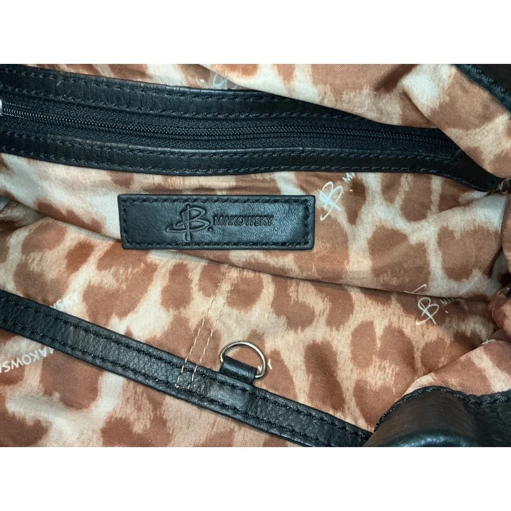 B Makowsky‎ Black Leather Hobo Shoulder Bag Purse - Picture 10 of 16